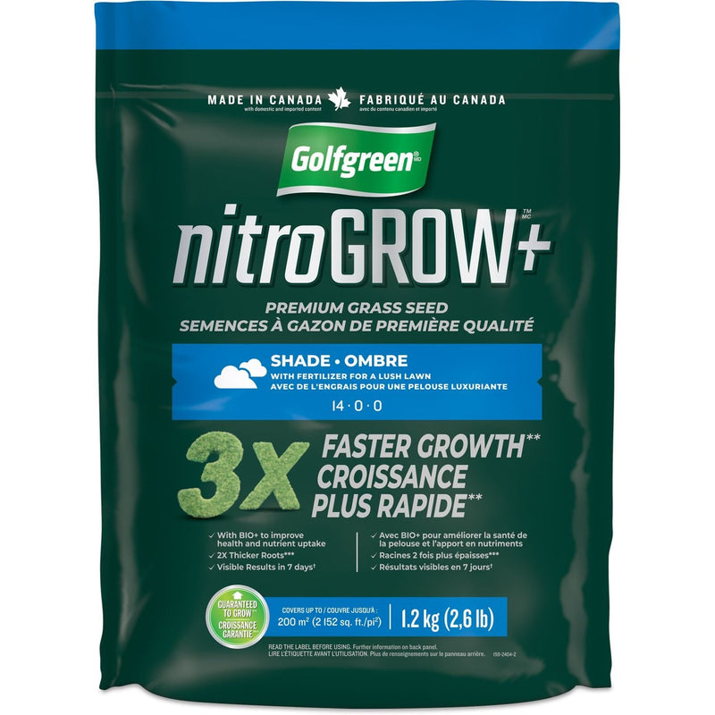 Golfgreen Nitrogrow+ Premium Nitrogen Enriched Shade Grass Seed with Fertilizer, 14-0-0, 1.2kg H9