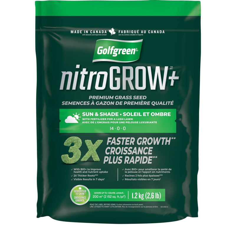 Golfgreen Nitrogrow+ Premium Nitrogen Enriched Sun and Shade Grass Seed with Fertilizer, 14-0-0, 1.2kg I5