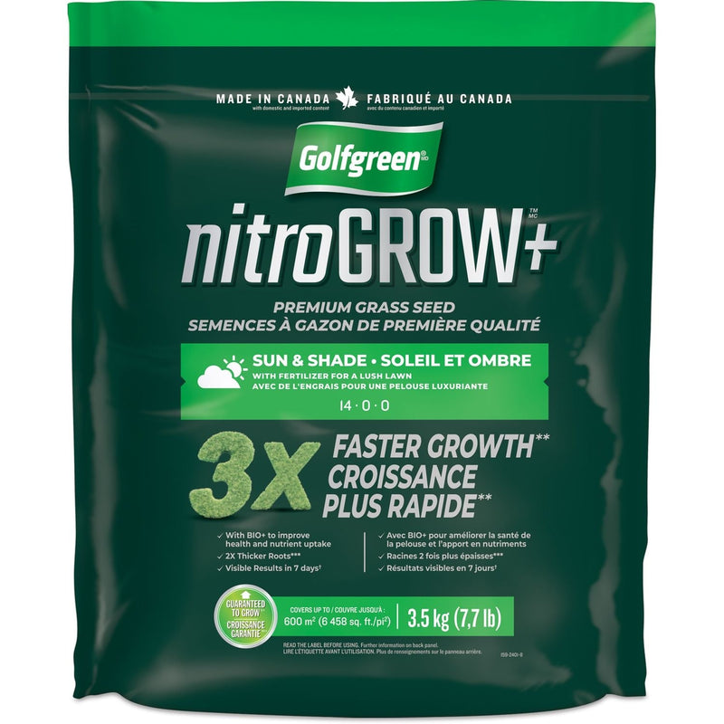 Golfgreen Nitrogrow+ Premium Nitrogen Enriched Sun and Shade Grass Seed with Fertilizer, 14-0-0, 3.5kg F4