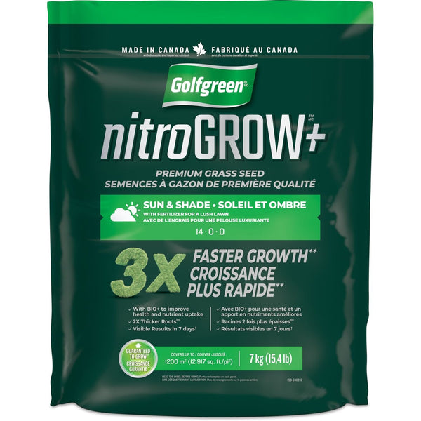 Golfgreen Nitrogrow+ Premium Nitrogen Enriched Sun and Shade Grass Seed with Fertilizer, 14-0-0, 7kg I2