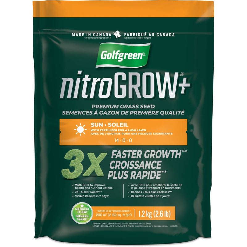 Golfgreen Nitrogrow+ Premium Nitrogen Enriched Sun Grass Seed with Fertilizer, 14-0-0, 1.2kg G1