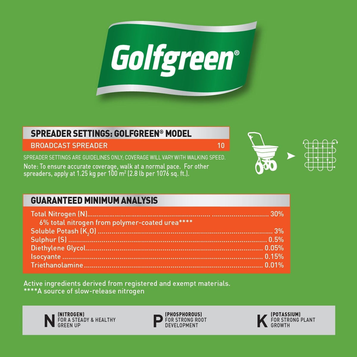 Golfgreen Spring & Summer Lawn Fertilizer, 30-0-3, 20-kg