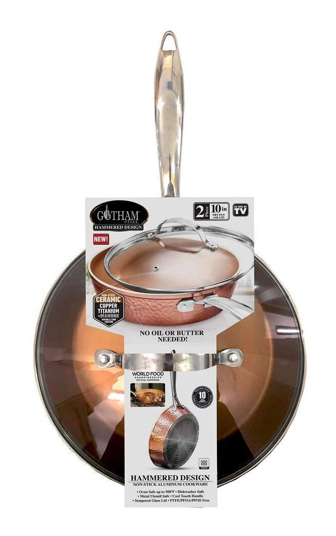 Gotham Steel As Seen On TV Hammered Diamond Pan with Lid, 10-in P6