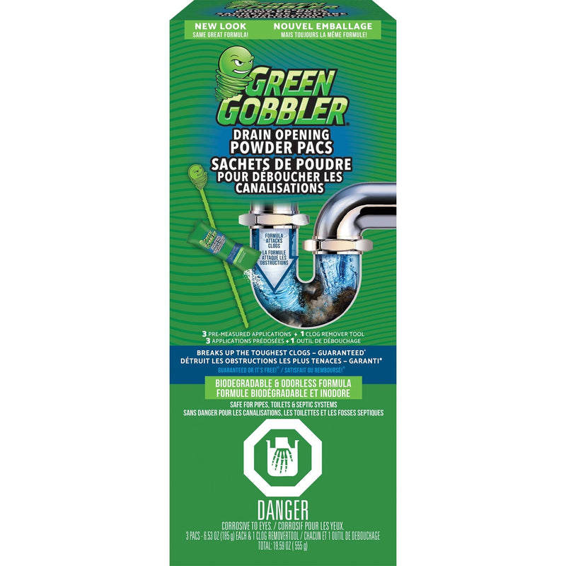 Green Gobbler Drain Clog Dissolver Pacs, Biodegradeable, 555-g, 3-pk I0