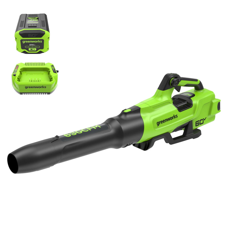 Greenworks 60V 630CFM 170MPH Leaf Blower 2.5Ah Battery 3A Charger X3