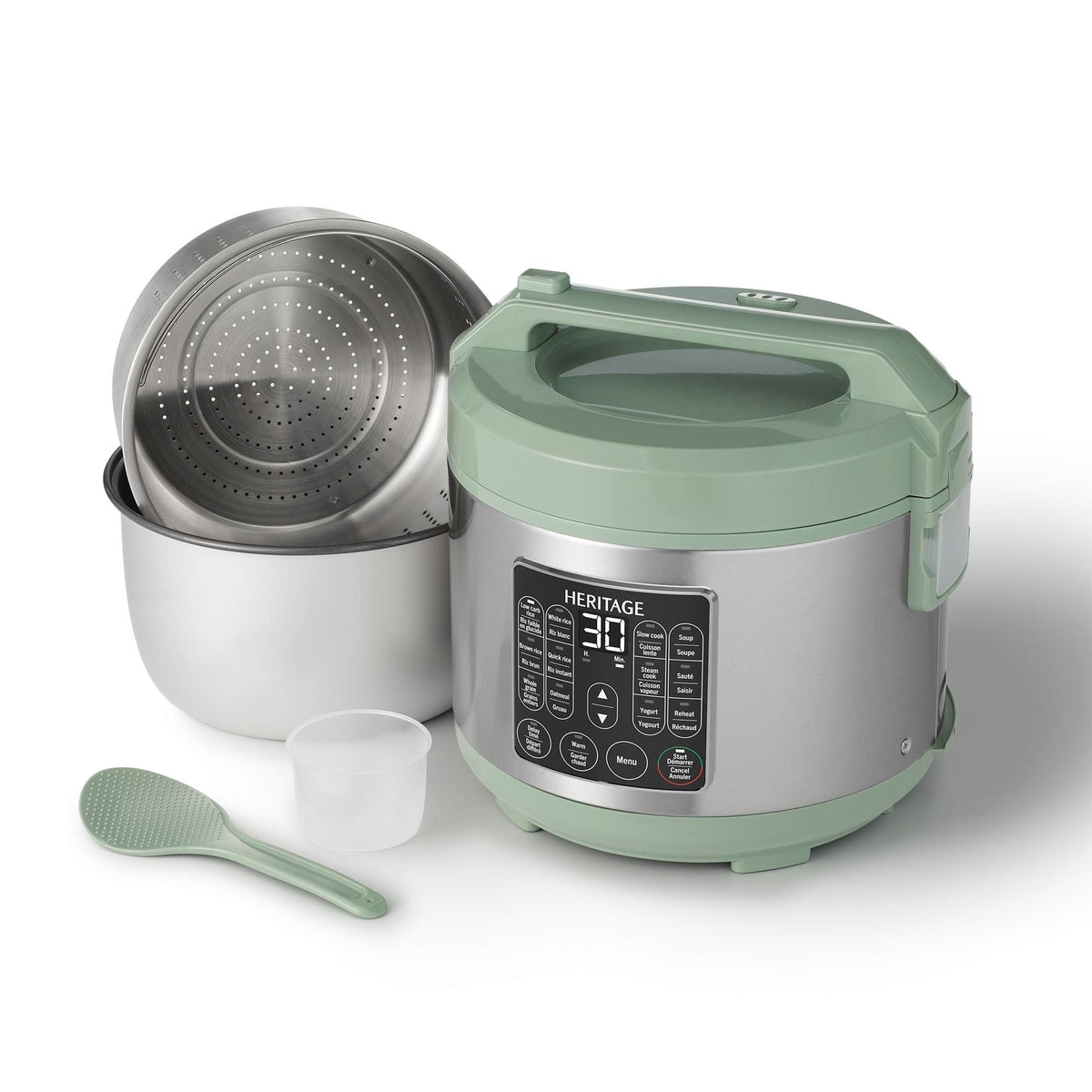 Heritage Digital Programmable Rice & Grain Cooker with 13 Pre-Set Cooking Functions, Includes Steamer, 16-Cups