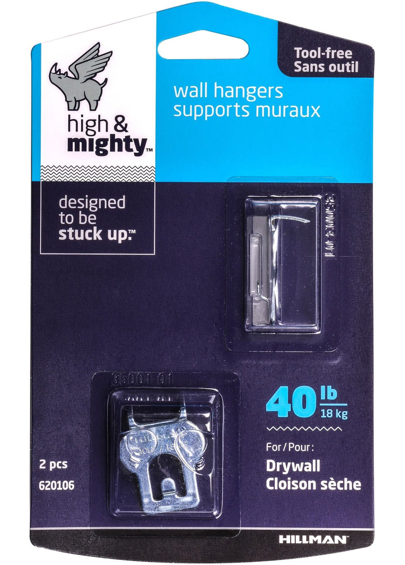 High & Mighty Canvas WAll Hanger, Easy to Remove, 40-lb Capacity, Silver, 2-pk K6