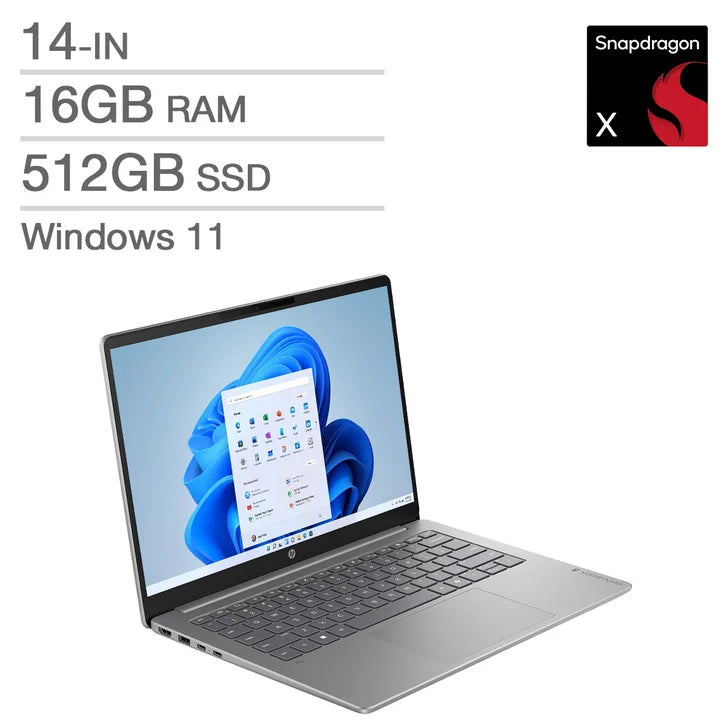 HP OmniBook 3 Next Gen AI Copilot+ PC 14-in Laptop, Snapdragon X X1-26-100 - 16GB RAM, 512GB SSD, Qualcomm Adreno D4