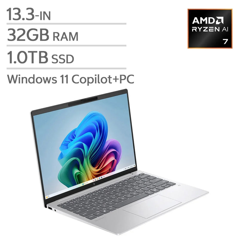 HP Omnibook 7 Aero 13.3-in. Copilot+ PC Laptop, AMD Ryzen AI 7 350, 32 GB RAM, 1 TB SSD B7