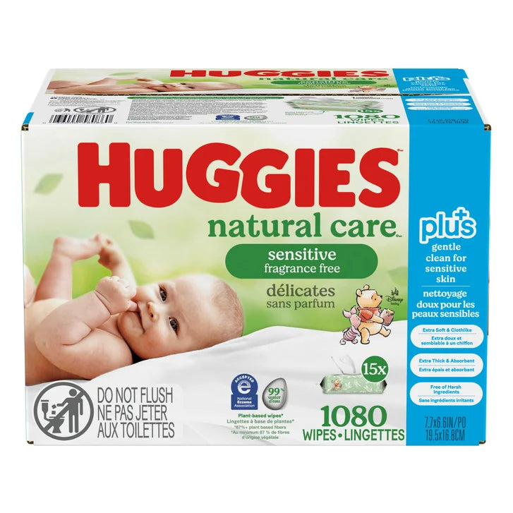 Huggies Natural Care Plus Wipes, 15-packs of 72 U3