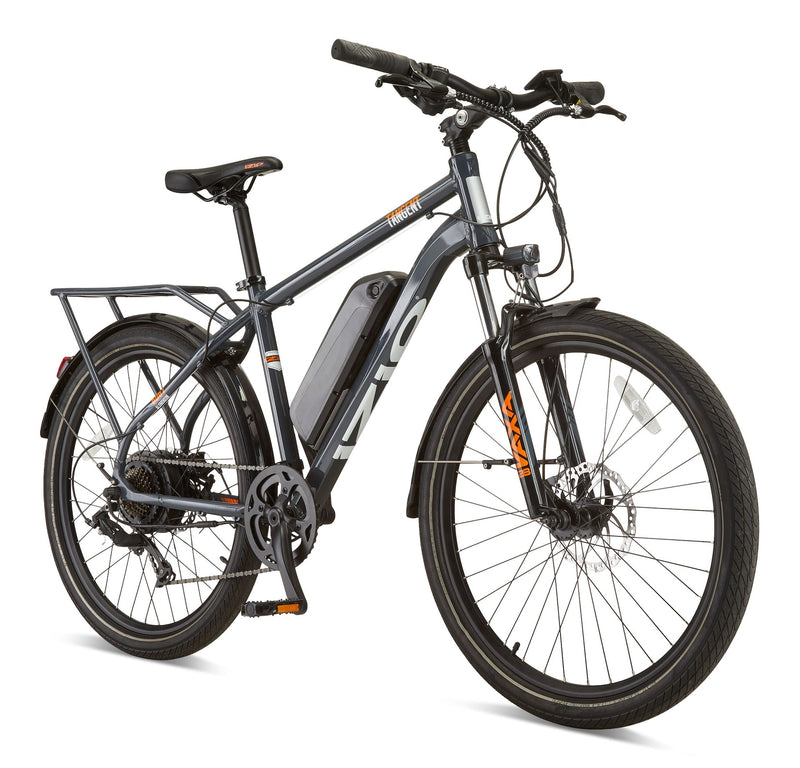 iZip Tangent All-Terrain 48V Electric Bike with Storage Carrier, 26-in Wheel, Grey V8