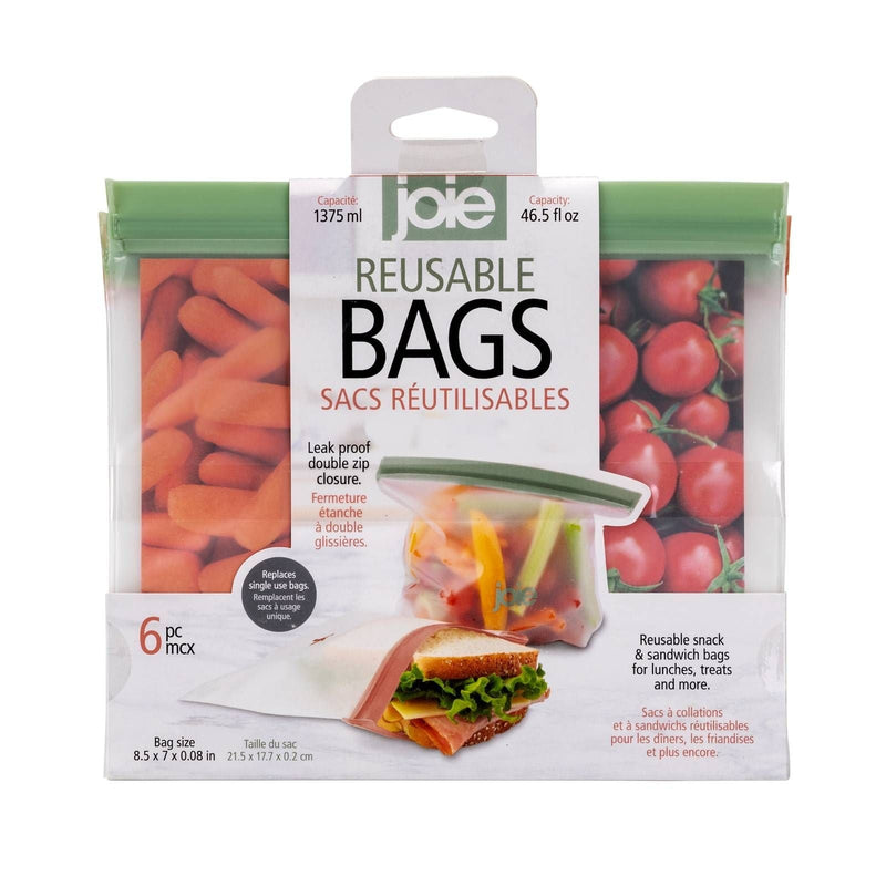 Joie Reusable Peva Food Storage Bags, Terracotta/Sage/Grey, 6-pk Z9
