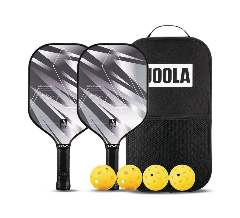 Joola Ben Johns Silver Lightning 10mm Pickleball Paddle & Indoor/Outdoor Ball Set, Black Z6
