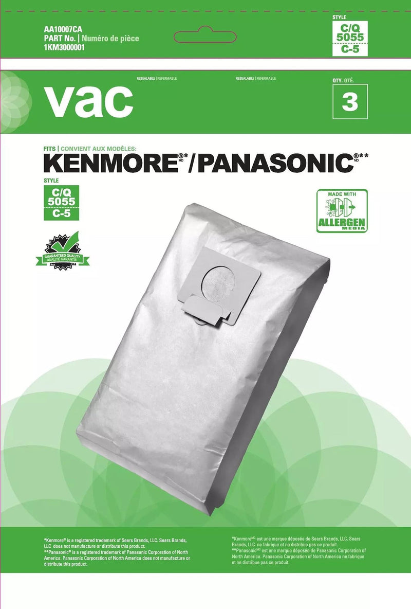 Kenmore 5055 & Panasonic C5 Replacement Vacuum Cleaner Bags, 3-pk N9