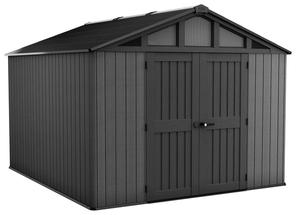 Keter Apex Resin 2-Door Outdoor Storage Shed with Full Length Skylight, Grey, 10-ft x 11.5-ft P9