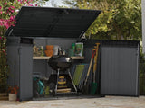 Keter Cortina Mega Horizontal 2-Door Resin Outdoor Storage Shed with Built-In Ventilation & Open Roof/Lid, Grey, 533-Gal