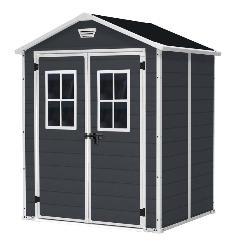 Keter Manor Resin Outdoor Storage Shed with Fixed Window, Grey, 6-ft x 5-ft J3