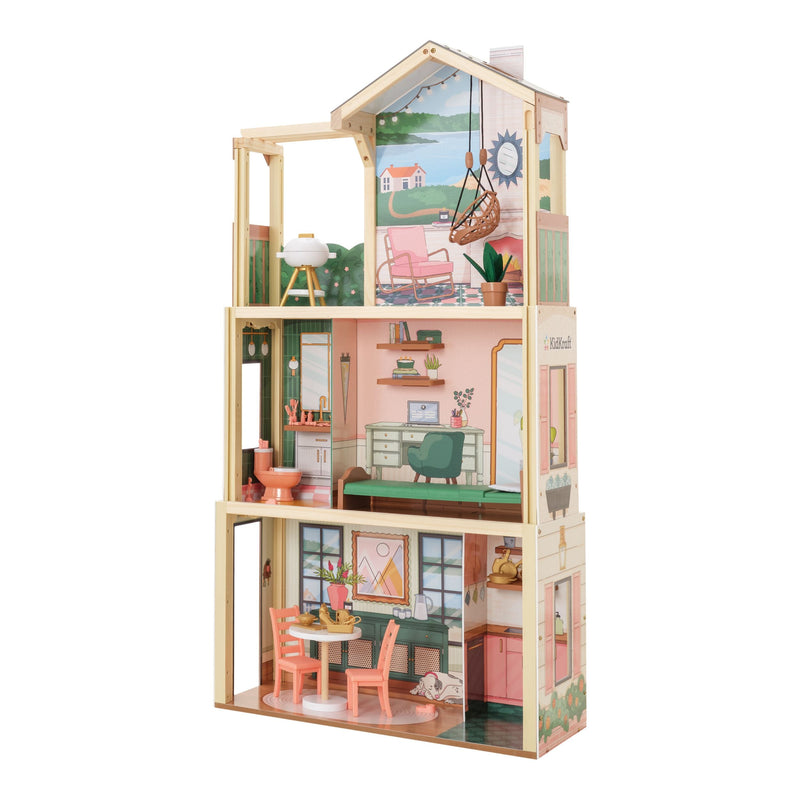 KidKraft Three Story Collapsible Click N Play Wooden Dollhouse for Ages 4+ O0