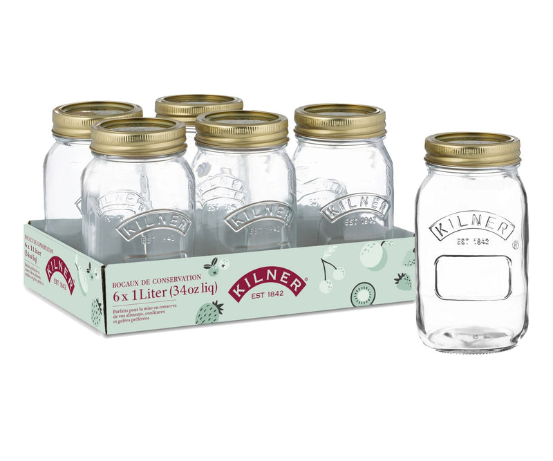 Kilner Mason Regular Mouth Jar, 1-L, 6 Count F3