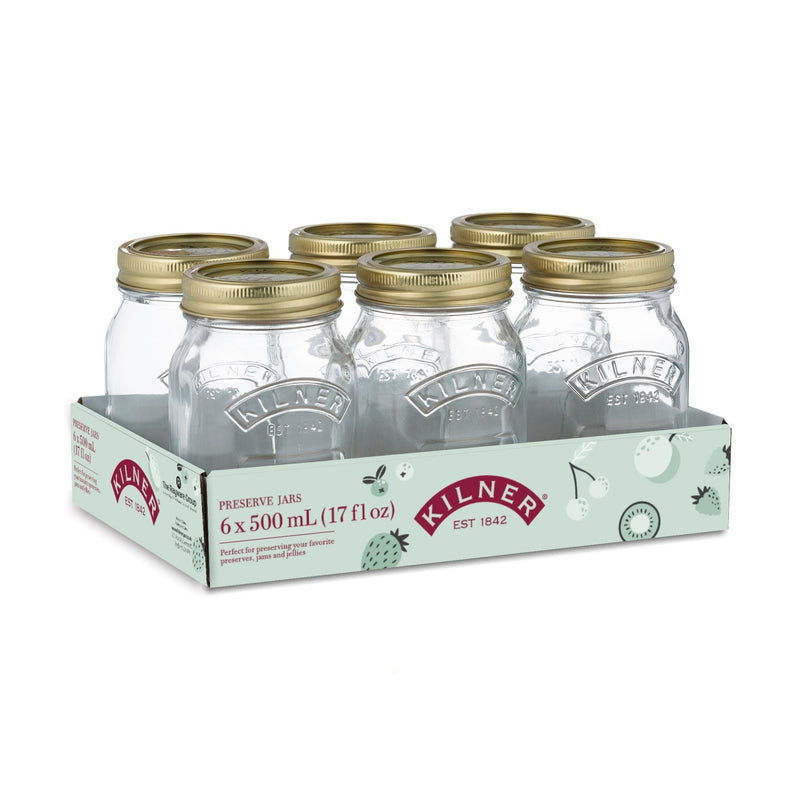 Kilner Regular Mouth Glass Mason Jars with Sealing Lids, 500 mL, 6 Count G3