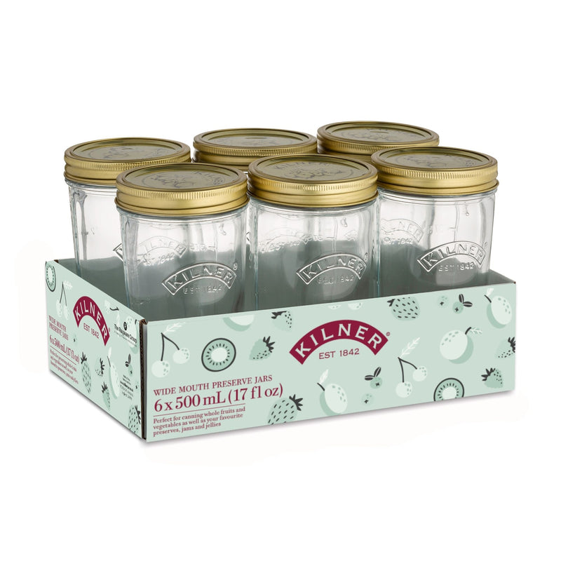 Kilner Wide Mouth Glass Mason Jars with Sealing Lids, 500-mL, 6-pk O6