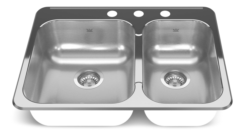 Kindred Reginox Drop In Double Bowl 3-Hole Kitchen Sink, 27.25-in. x 20.56-in, Stainless Steel Z9