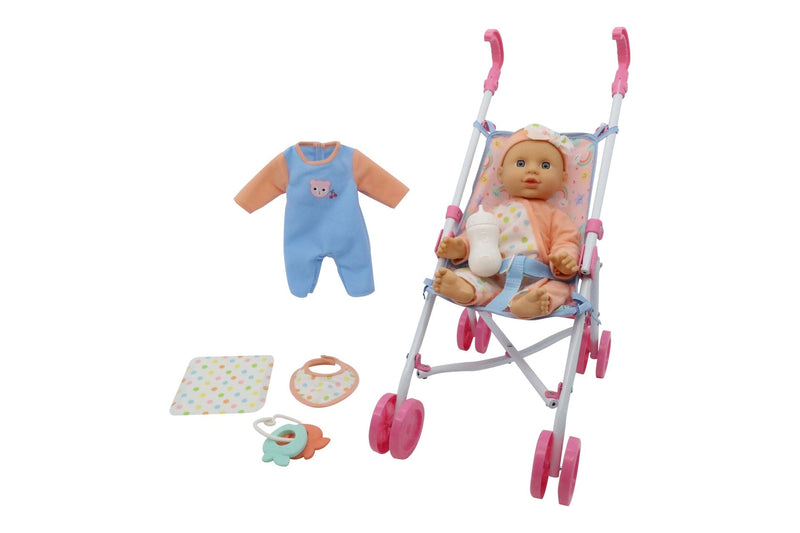Kisses & Cuddles 12-in Baby Doll with Stroller and Accessories Set H3