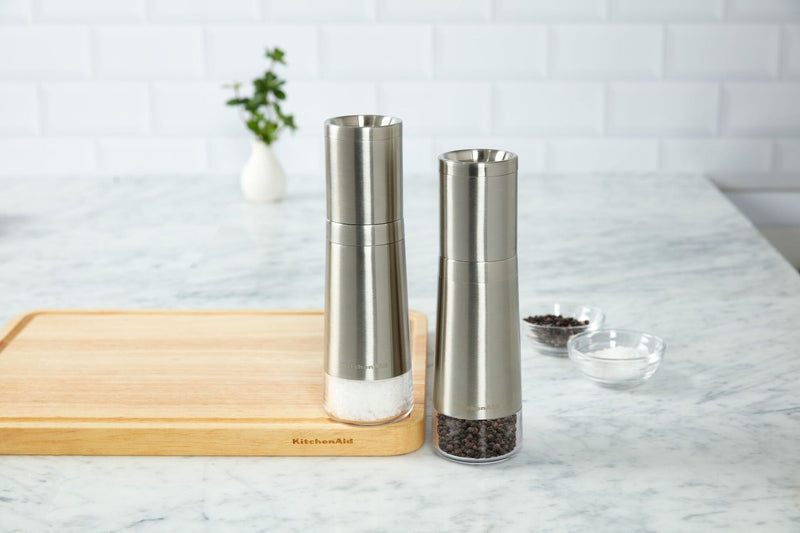 KitchenAid Stainless Steel Salt & Pepper Grinder Set, 8-in, Pre-Filled D8