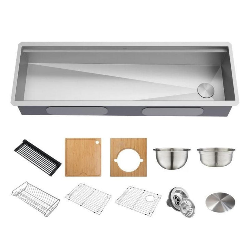 Kraus Kore 2-Tier Workstation Undermount 16-Gauge Single Bowl Kitchen Sink with 11-Piece Chef’s Kit, 57-in E1