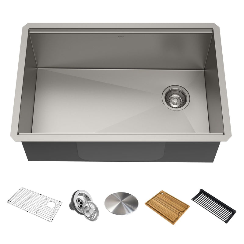 Kraus Kore Undermount Stainless Steel Single Bowl Kitchen Sink with Add-Ons, 27x19x11-in H0