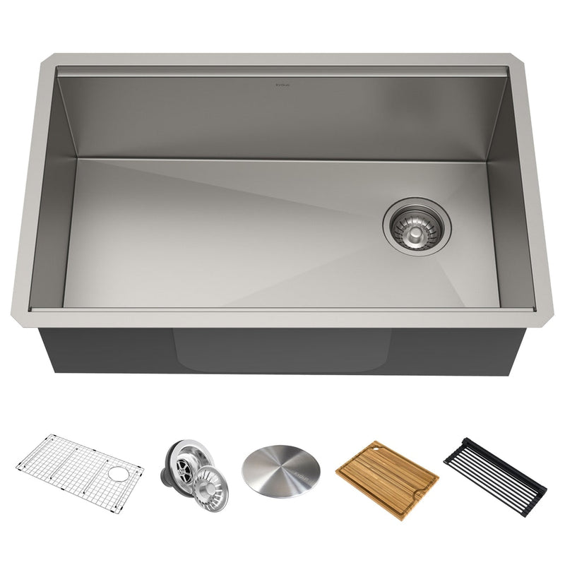 Kraus Kore Undermount Stainless Steel Single Bowl Kitchen Sink with Add-Ons, 30x19x11-in G4