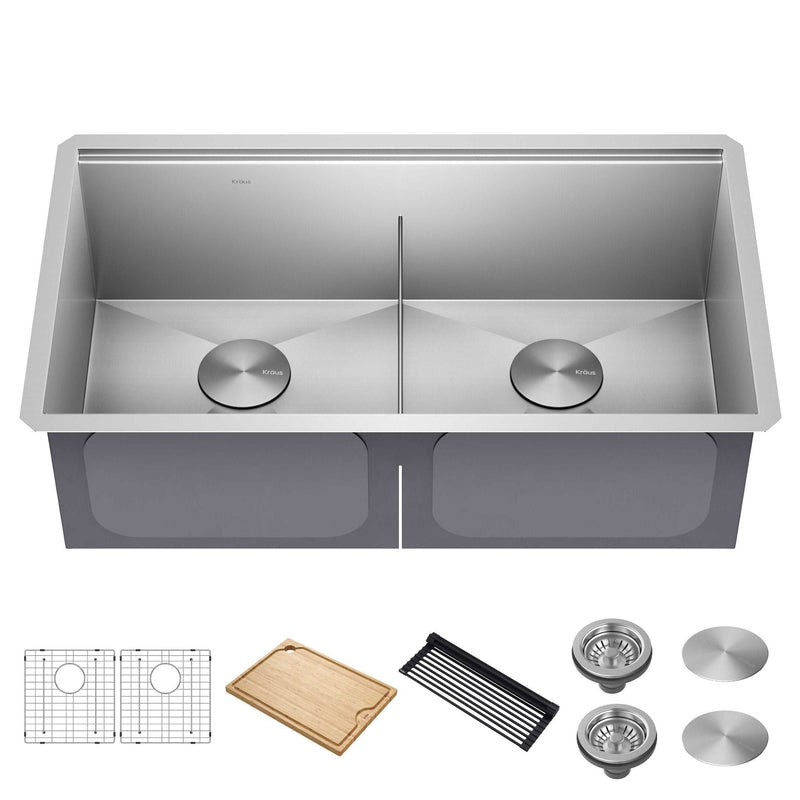 Kraus Kore Undermount Stainless Steel Single Bowl Kitchen Sink with Add-Ons, 33x19x11-in Y6