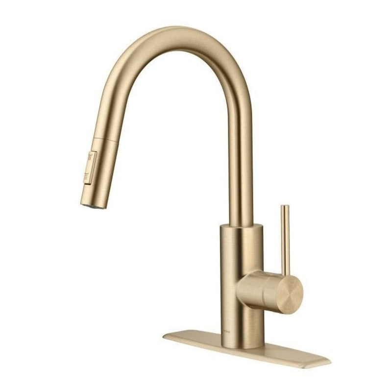 Kraus Oletto Pull-Down Single Handle Kitchen Faucet with QuickDock Top Mount Installation Assembly, Spot Free Antique Champagne Bronze E5