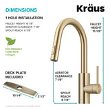 Kraus Oletto Pull-Down Single Handle Kitchen Faucet with QuickDock Top Mount Installation Assembly, Spot Free Antique Champagne Bronze