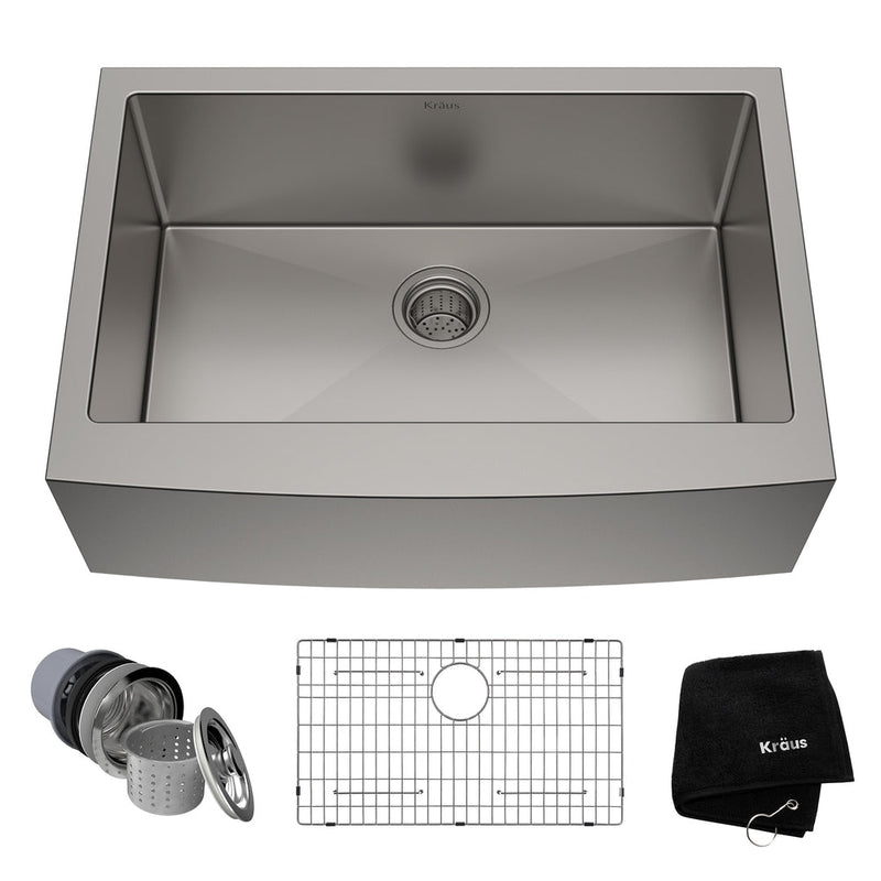 Kraus Standard PRO Apron Front Farmhouse Stainless Steel Single Bowl Kitchen Sink, 30x21x10-in J7