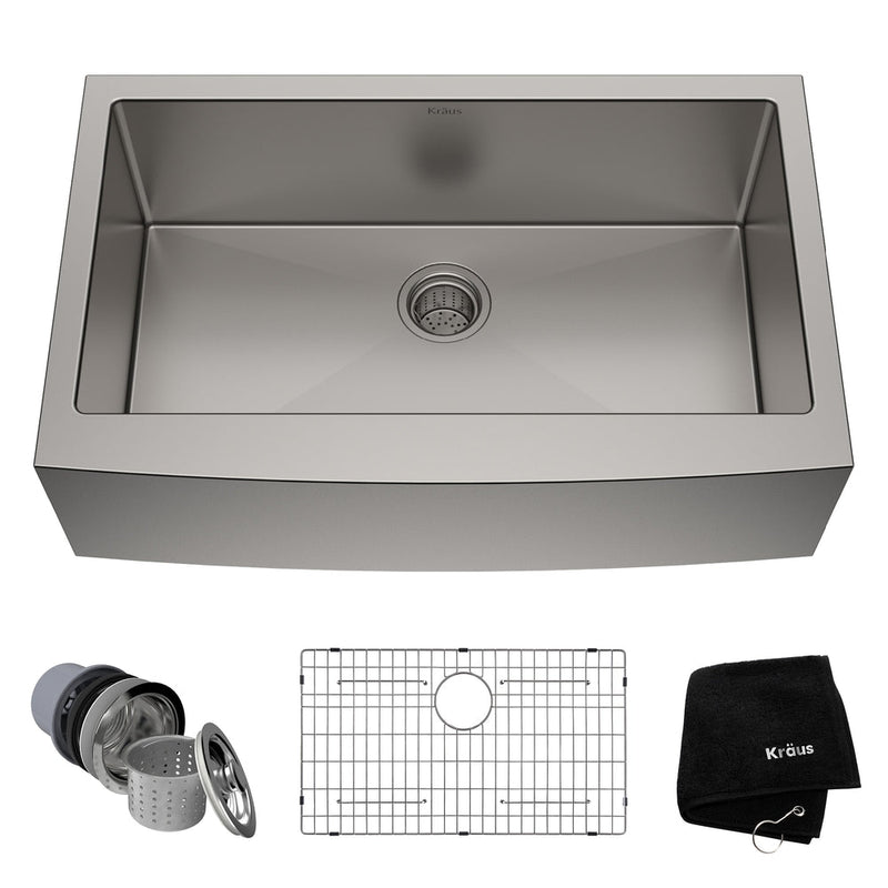 Kraus Standard PRO Apron Front Farmhouse Stainless Steel Single Bowl Kitchen Sink, 33x21x10-in Q6