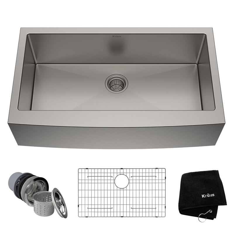 Kraus Standard PRO Apron Front Farmhouse Stainless Steel Single Bowl Kitchen Sink, 36x21x10-in D1