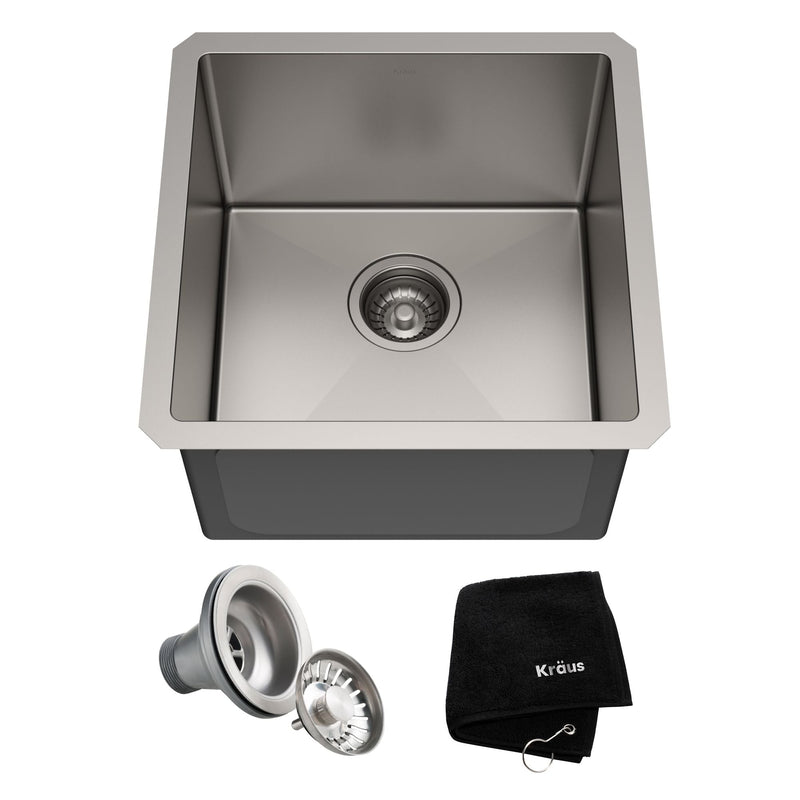Kraus Standard PRO Undermount Stainless Steel Single Bowl Bar Sink, 17x17x11-in D2