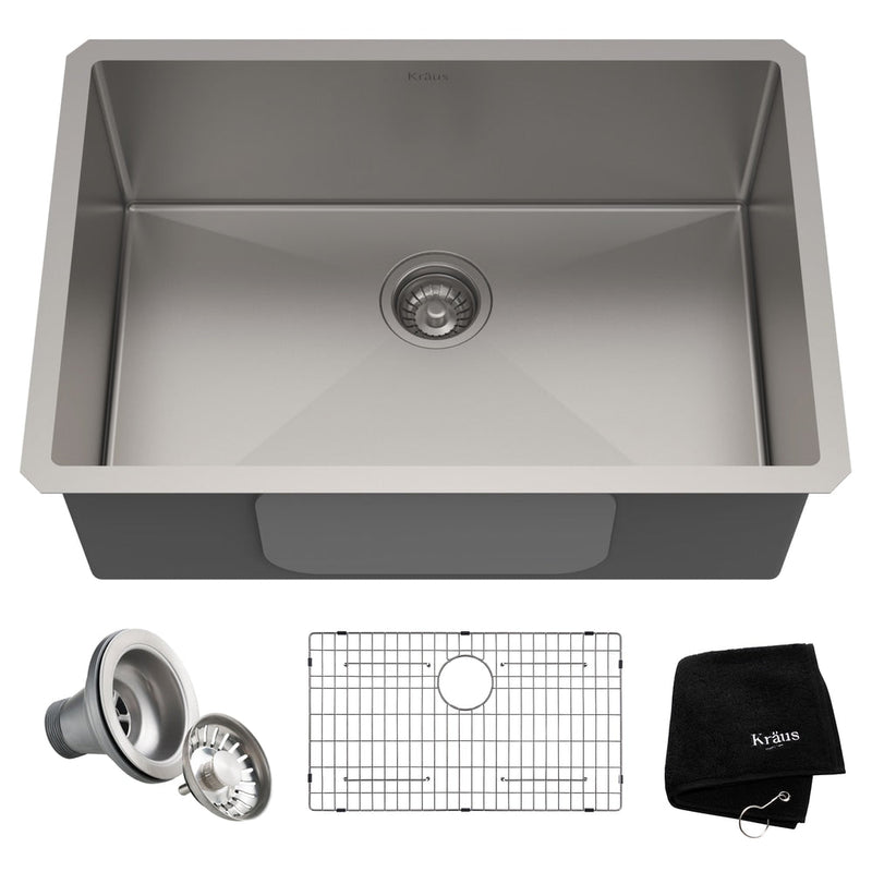 Kraus Standard PRO Undermount Stainless Steel Single Bowl Kitchen Sink, 28x19x10-in L7