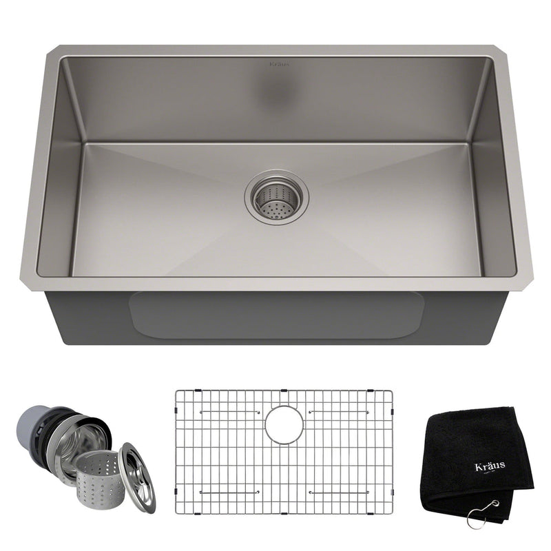 Kraus Standard PRO Undermount Stainless Steel Single Bowl Kitchen Sink, 30x18x10-in Q3
