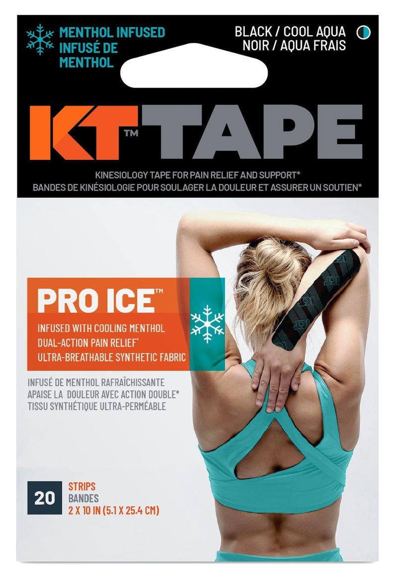 KT Tape Pro Ice Pre-Cut Elastic Kinesiology Sports Tape with Menthol, Black, 10 x 2-in Strips, 20-pk X5