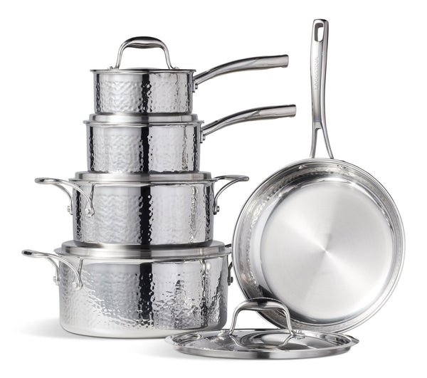 Lagostina 3-Ply Hammered Stainless Steel Cookware Set, 10-pc X0