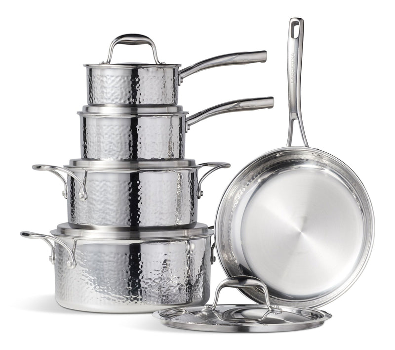 Lagostina 3-Ply Hammered Stainless Steel Cookware Set, 10-pc X0