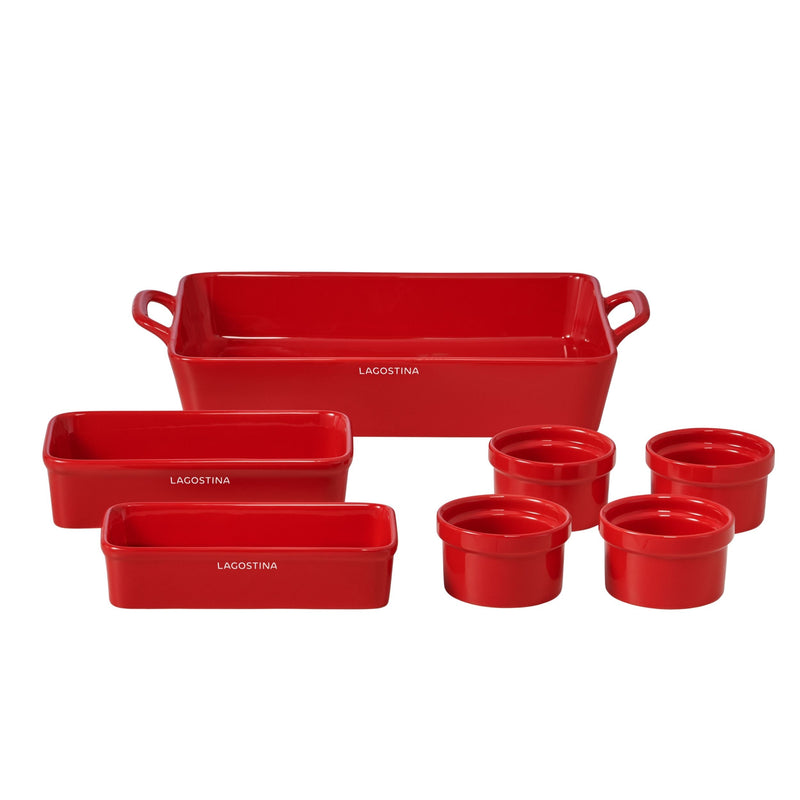 Lagostina Stackable Red Ceramic Bakeware Set with Handles, 7-pc C8