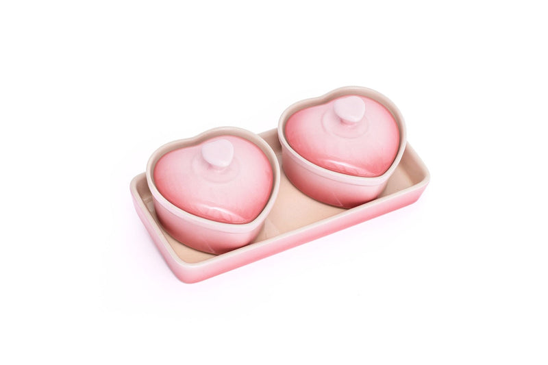 Lagostina Stoneware Heart Cocottes and Tray, Gradient Rose, 5-pc N8