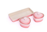 Lagostina Stoneware Heart Cocottes and Tray, Gradient Rose, 5-pc