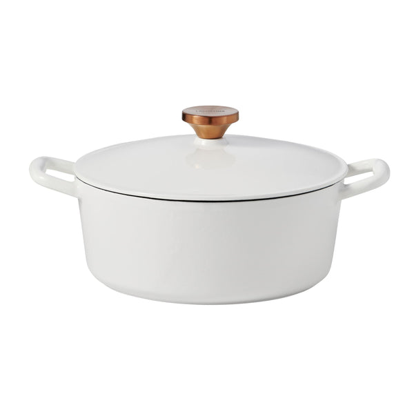 Lagostina Tuscan Collection Round Casserole Dish, Enamelled Cast Iron, White, 7-qt D4