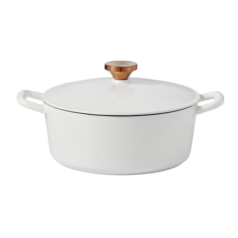 Lagostina Tuscan Collection Round Casserole Dish, Enamelled Cast Iron, White, 7-qt D4