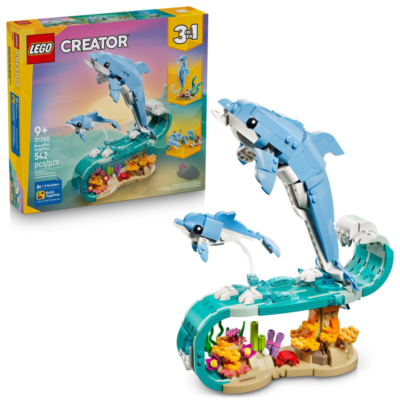 LEGO Creator 3-in-1 Sea Animals: Beautiful Dolphins Toy Building Set - 31385, 542-pcs, Ages 9+ V5