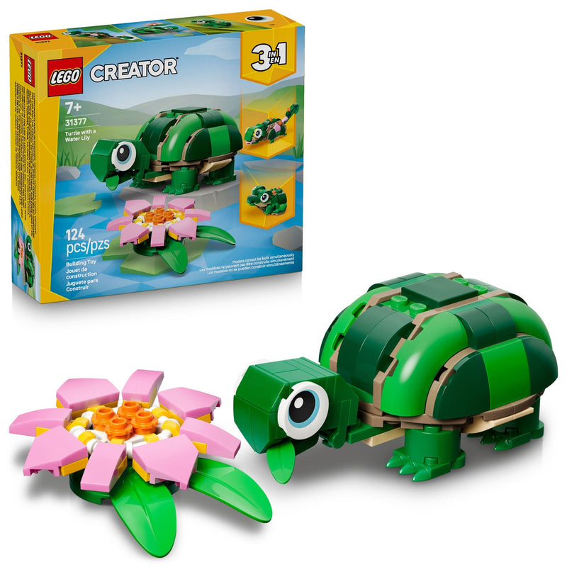LEGO Creator 3-in-1 Turtle with a Water Lily Flower Toy Building Set - 31377, 124-pcs, Ages 7+ H8